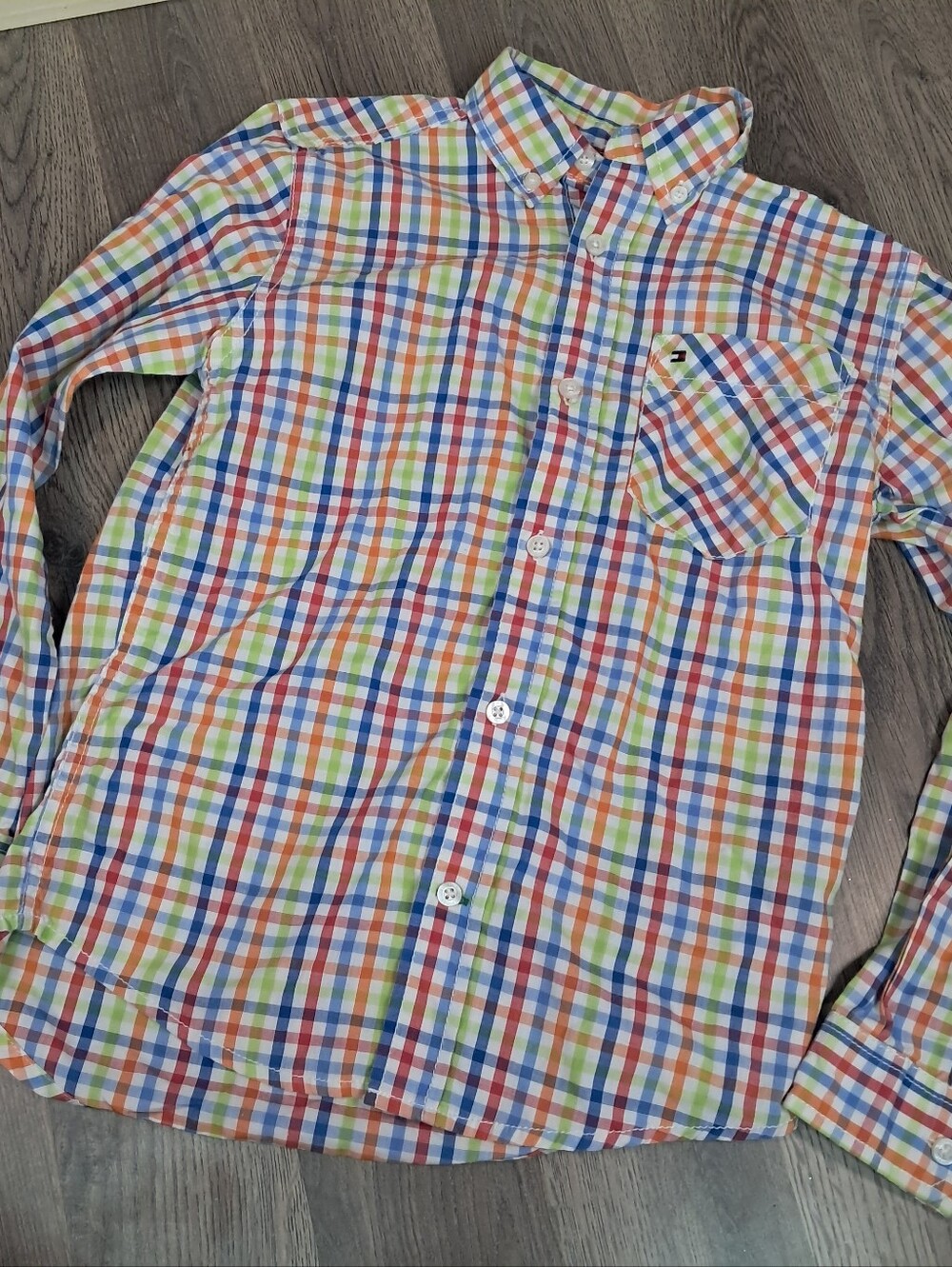 Tommy Hilfiger Boys Small 8/10 Multicolor Plaid Long Sleeve Button Down Shirt